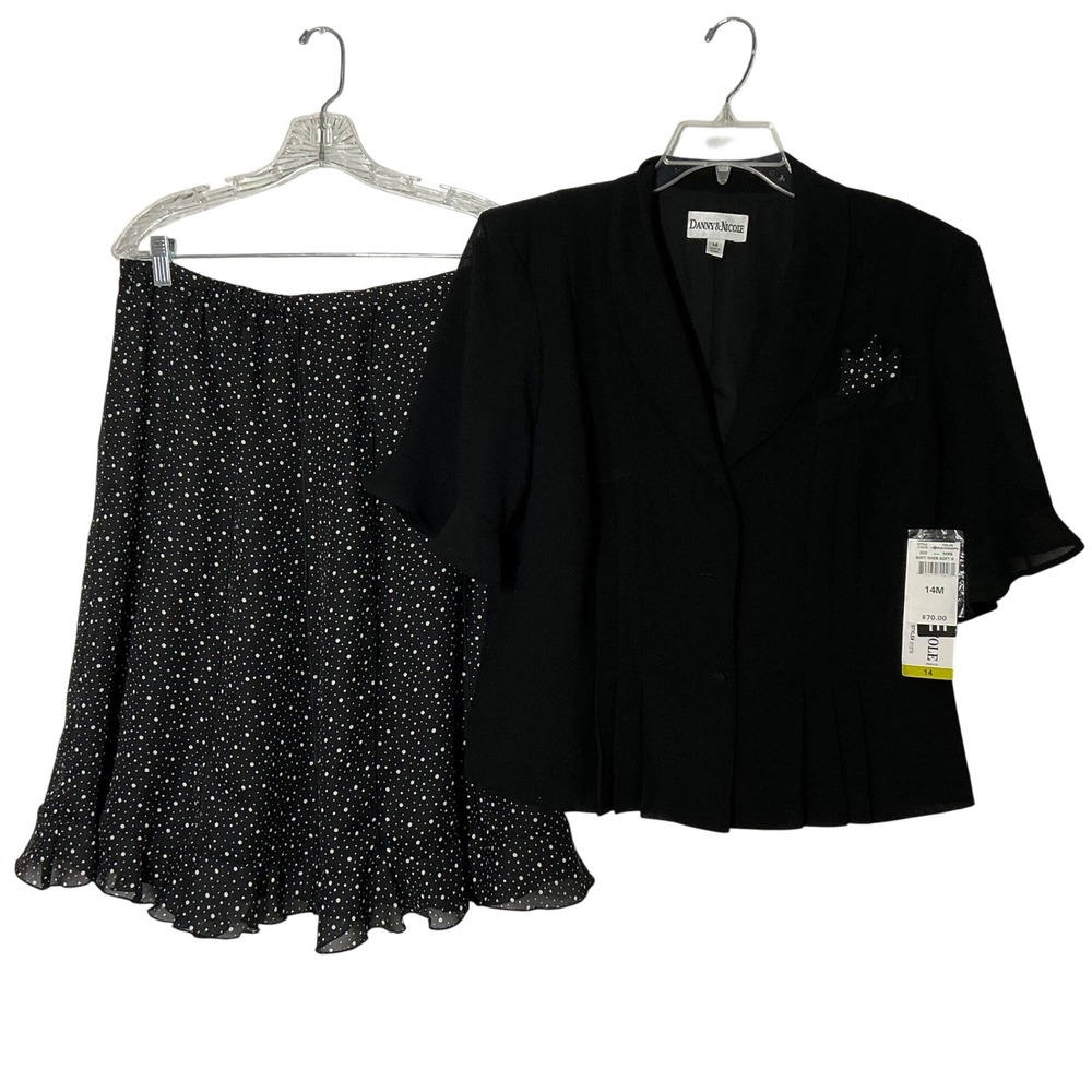 Danny & Nicole Womens 2 Piece Skirt Suit Set Black Polka Dot Size 14 New 21579